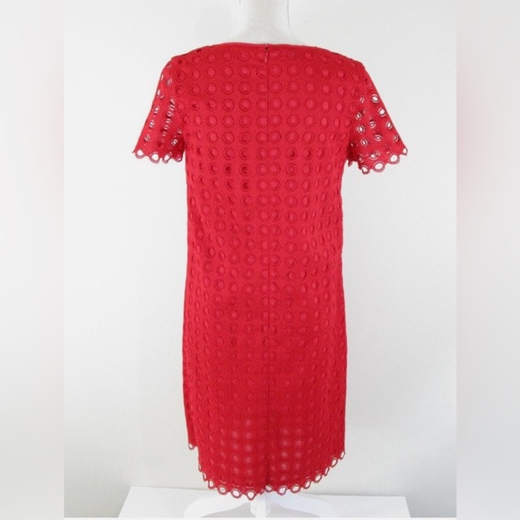 Talbots Red Lace Eyelet Shift Dress Size 6 Holiday Party Christmas NYE Cocktail - Picture 4 of 9